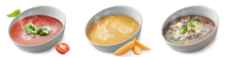 Vegetariánské UGO polévky - tomatová, batátová, fazolová