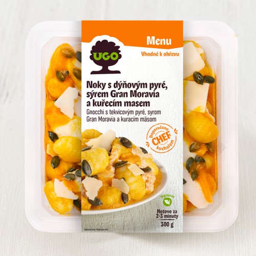 Noky s dýňovým pyré a kuřecím masem